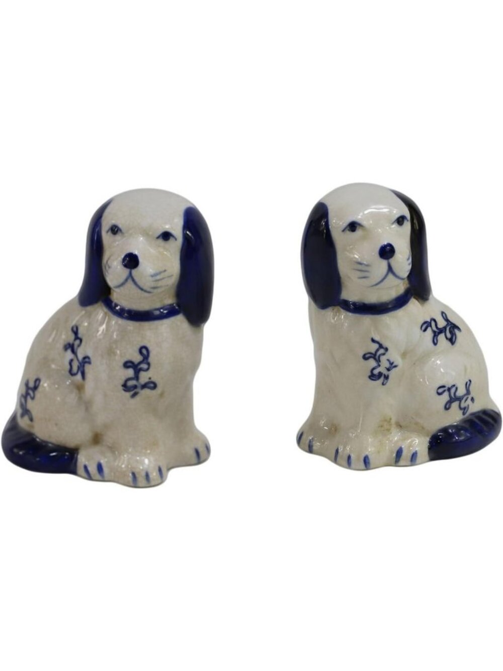 Charming Hand-Painted Blue & White Floral Dog Figurines | Mini Ceramic Ornaments